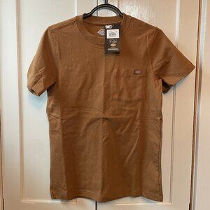 NWT Dickies Women's Heavyweight Short Sleeve Pocket T-Shirt 100% Cotton Brown XS